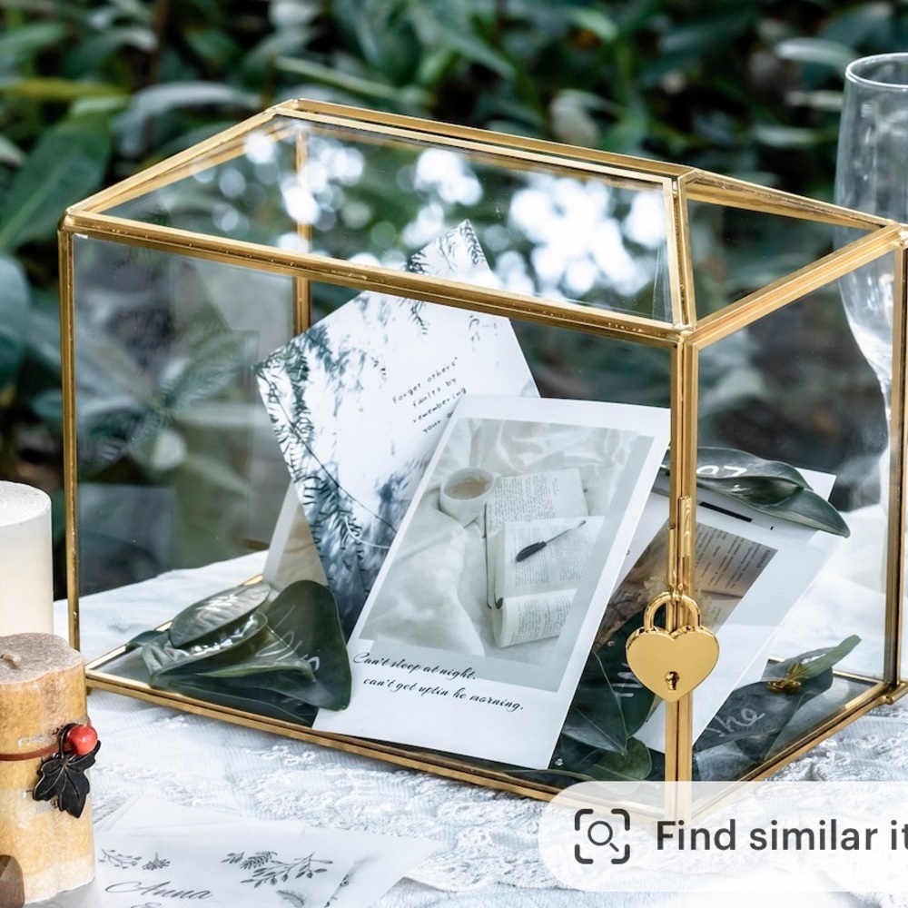 Large gold and glass wedding card box!